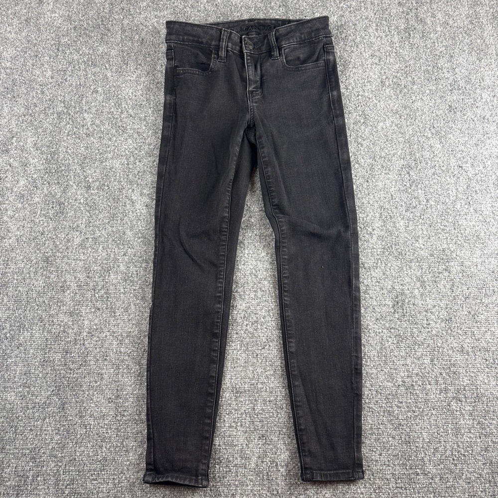 American Eagle Next Level Stretch Skinny Jeans Black Denim Size 0 Short